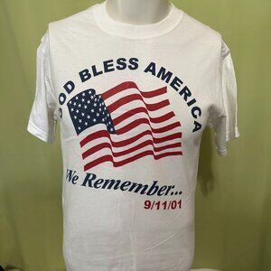 God Bless America 9/11 USA Flag Men's White T Shirt Size Small